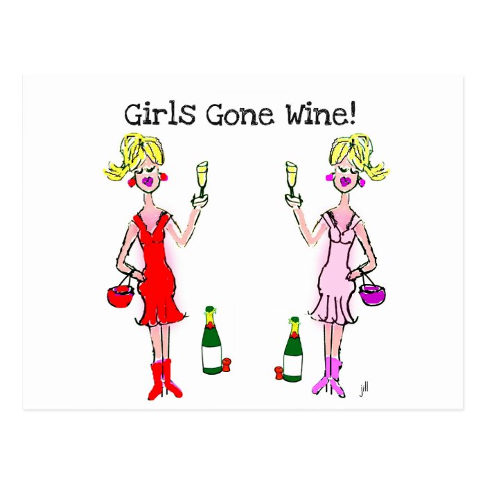 GIRLS GONE WINE FUN WINE PRINT POSTCARDS