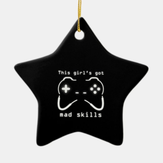 Girl's Got Mad Skills Video Game Controller Cerami Ceramic Ornament (Front)