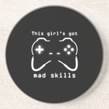 Girl's Got Mad Skills Video Game Controller Drink  Coaster by warrior_woman at Zazzle