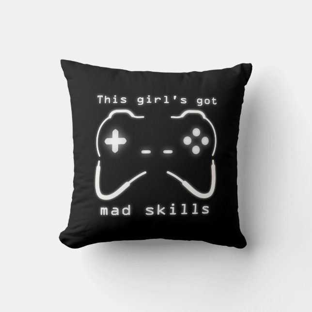 Girl's Got Mad Skills Video Game Controller Throw Pillow (Front)