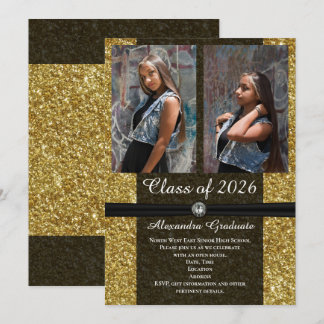 Girls Graduation Announcement Black & Gold Photo