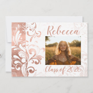Girls Graduation Announcement Rose Swirl Photo