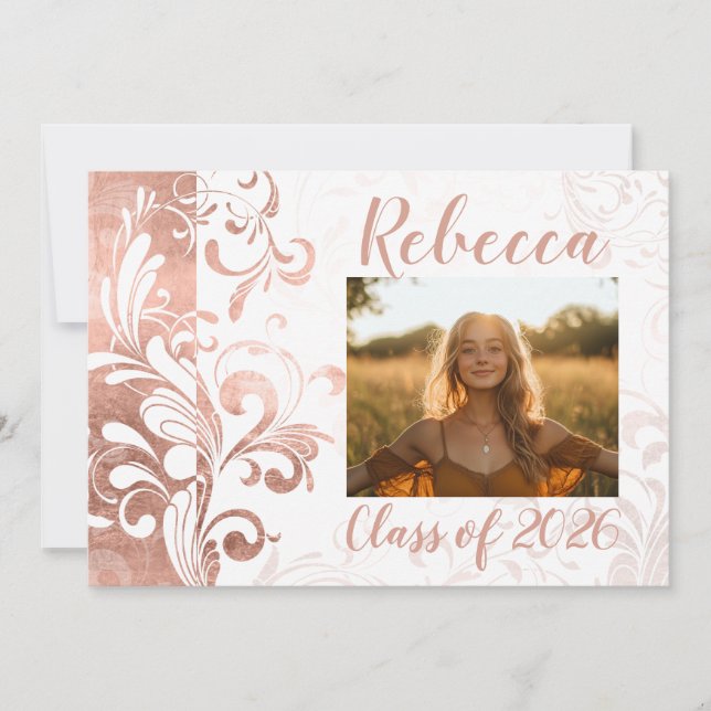 Girls Graduation Announcement Rose Swirl Photo (Front)