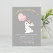 Girls Gray Pink Bunny Baby Shower invitation (Standing Front)