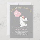 Girls Gray Pink Bunny Baby Shower invitation (Front)