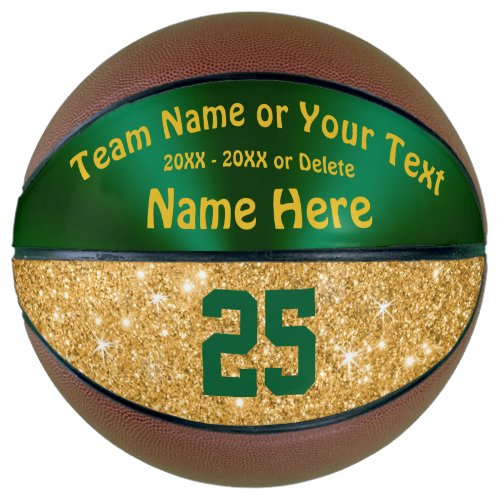 Girls Green and Gold Personalised Basketball Ball