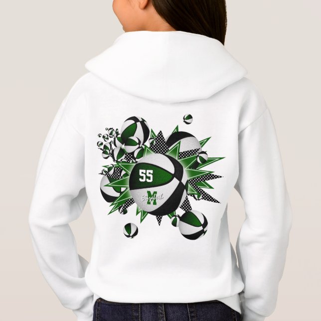 Girl's green black team colors basketballs hoodie (Back)