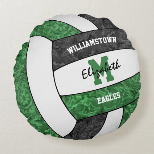 girls green black volleyball club colors round pillow