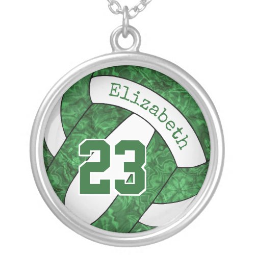 girls green white custom volleyball team colors silver plated necklace