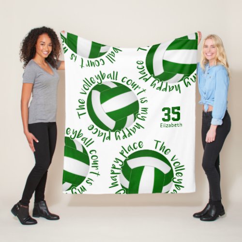 girls green white volleyball court happy place fleece blanket