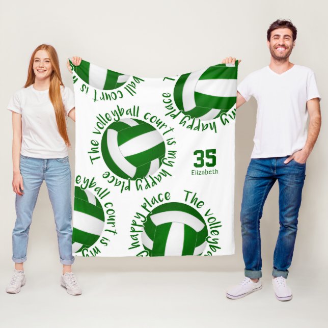 girls green white volleyball court happy place fleece blanket (In Situ)