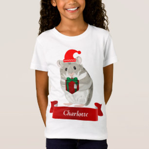 Girls Grey Hamster Christmas T-Shirt