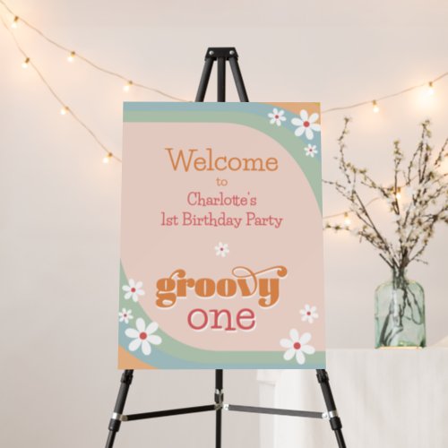 Girls Groovy One Daisies 1st Birthday Welcome Foam Board