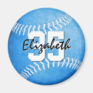 girls grungy blue softball personalized magnet