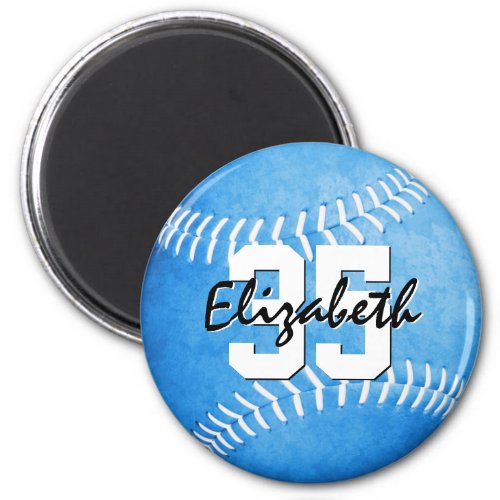 girls grungy blue softball personalized magnet