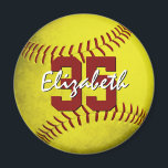 girls grungy yellow softball sports team gifts magnet<br><div class="desc">This softball themed magnet features the image of a realistic,  grungy looking yellow softball upon which you can easily customize the athlete's name & jersey number - by katz_d_zynes</div>