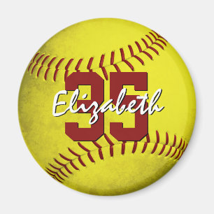 girls grungy yellow softball sports team gifts magnet