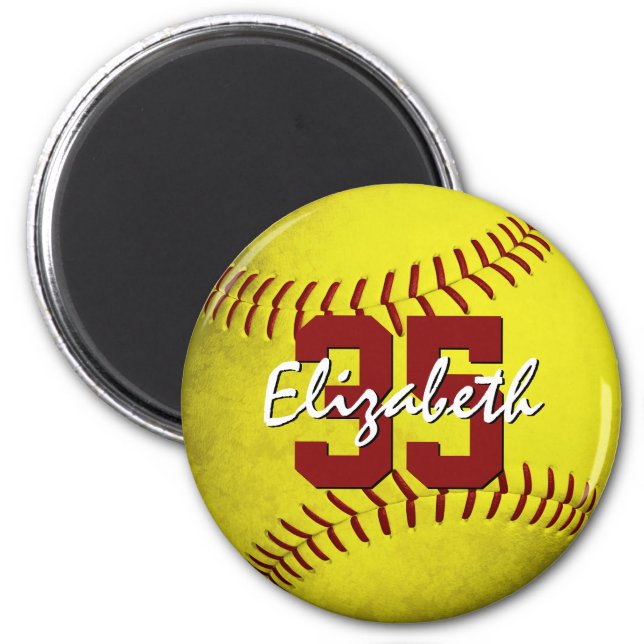 girls grungy yellow softball sports team gifts magnet (Front)