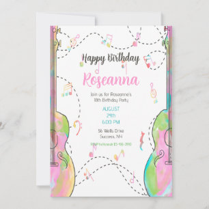 Girl's Guitar Birthday Party Invitation