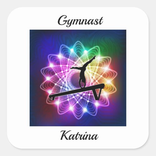 Girls Gymnast Balance Beam Personalized   Square Sticker