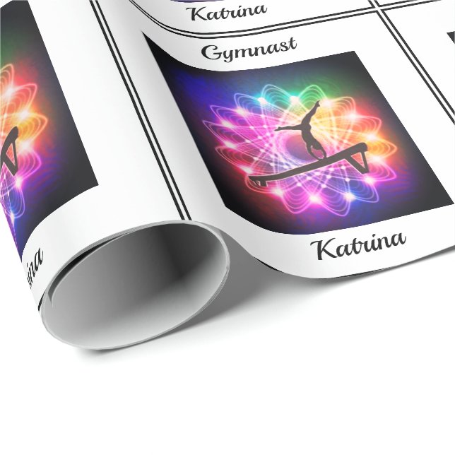 Girls Gymnast Balance Beam Personalized Wrapping Paper (Roll Corner)