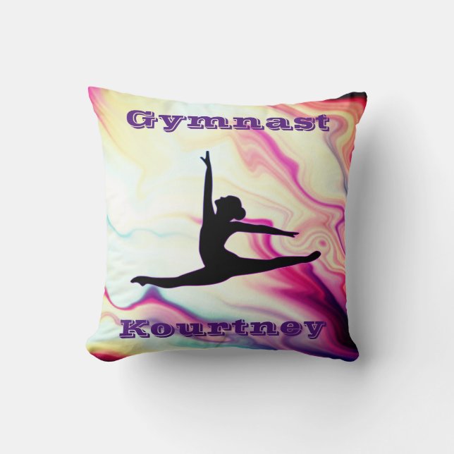 Girls Gymnast Floor Beam Vault Bars Personalized Throw Pillow (Front)