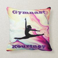 Girls Gymnast Floor Beam Vault Bars Personalized Throw Pillow