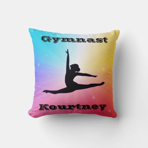 Girls Gymnast Floor Beam Vault Bars Rainbow Throw Pillow