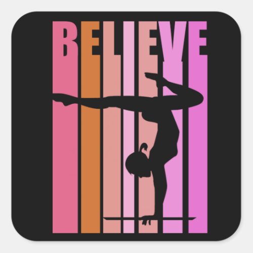 Girls Gymnast Gymnastics Girls Handstand Pink Square Sticker