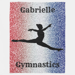 Girls Gymnast Red, White and Blue Sparkle Custom Fleece Blanket