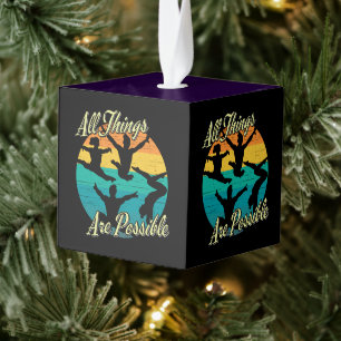 Girls Gymnastics - All Things are Possible Cube Ornament