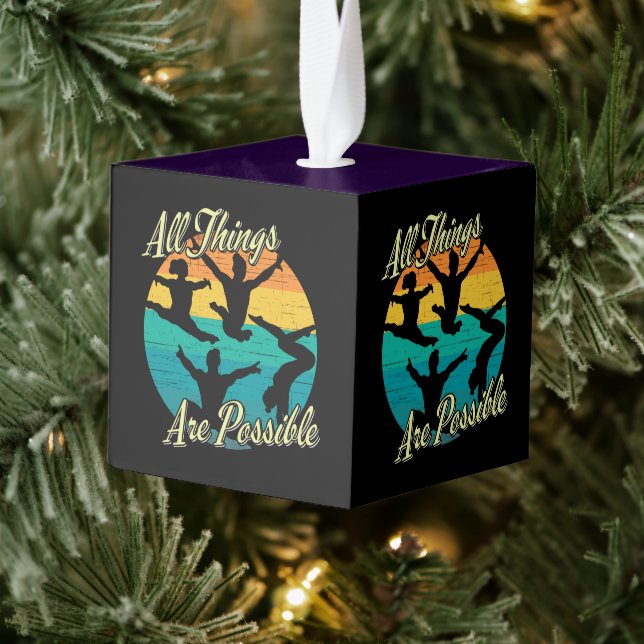 Girls Gymnastics - All Things are Possible Cube Ornament (Tree)