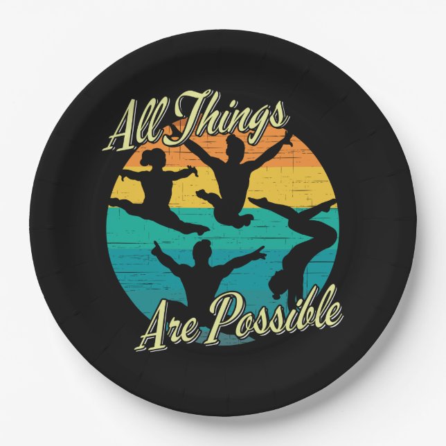 Girls Gymnastics - All Things are Possible Paper Plates (Front)