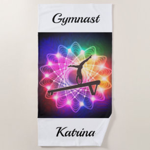 Girls Gymnastics Balance Beam Personalized Beach Towel