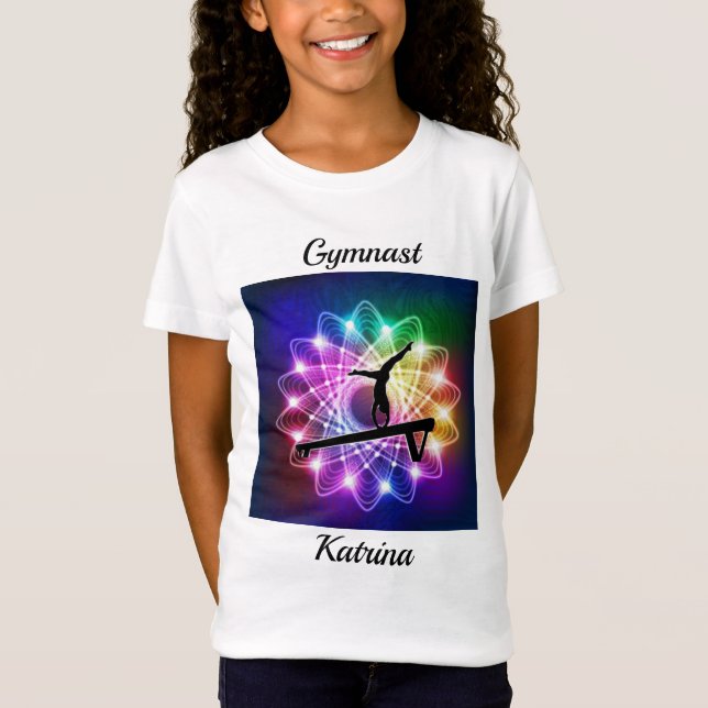 Girls Gymnastics Balance Beam Personalized T-Shirt (Front)