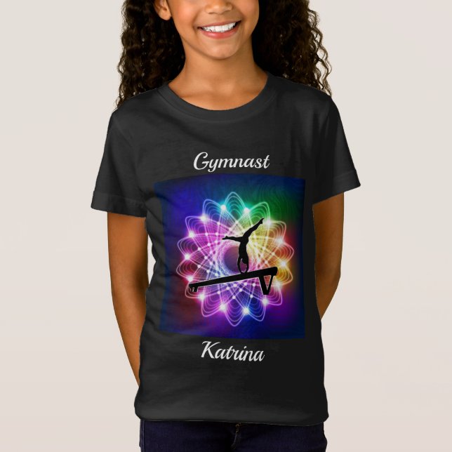 Girls Gymnastics Balance Beam Personalized T-Shirt (Front)