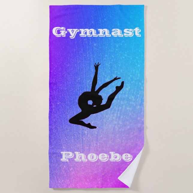 Girls Gymnastics Beach Towel with Her Name! (Front)