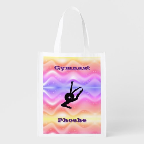 Girls Gymnastics Beach Towel with Her Name  Grocery Bag