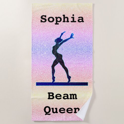 Girls Gymnastics Beam Queen Faux Glitter Beach Tow Beach Towel