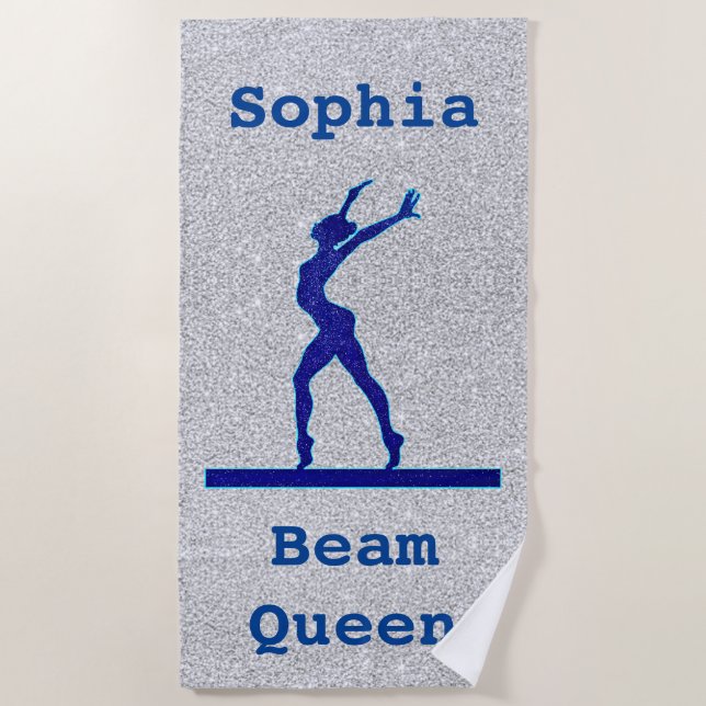 Girls Gymnastics Beam Queen Faux Glitter Beach Towel (Front)