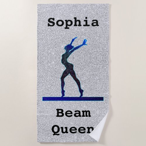 Girls Gymnastics Beam Queen Faux Glitter Beach Towel