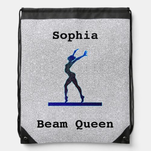 Girls Gymnastics Beam Queen Faux Glitter  Drawstring Bag