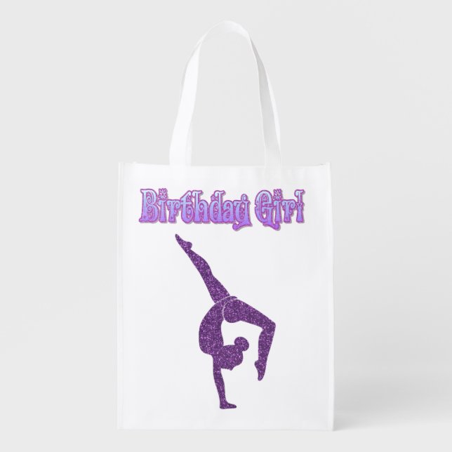 Girls Gymnastics Birthday Girl Grocery Bag (Front)