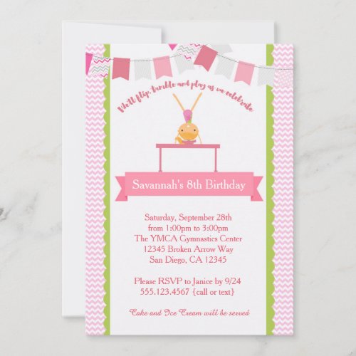 Girls Gymnastics Birthday Invitation