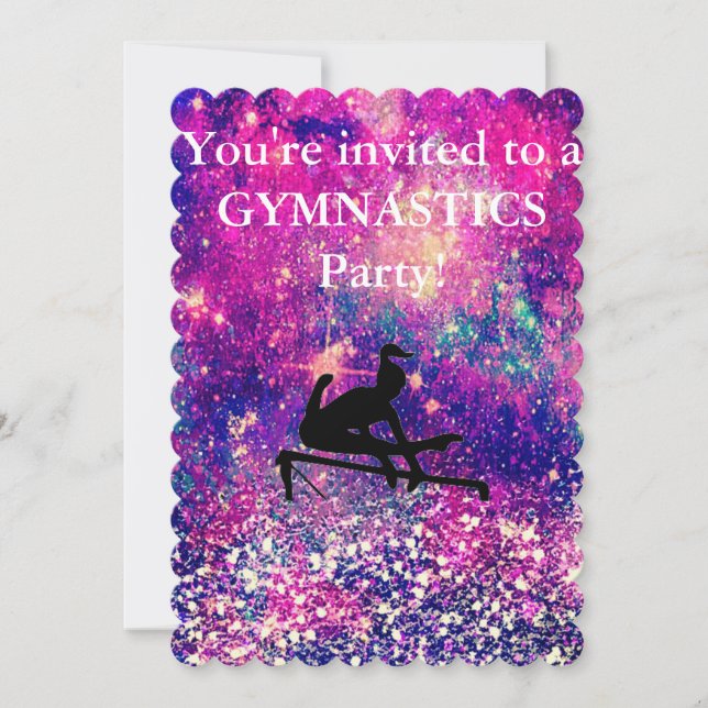 Girls Gymnastics Birthday Party Custom Invitation (Front)