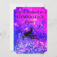 Girls Gymnastics Birthday Party Custom Invitation