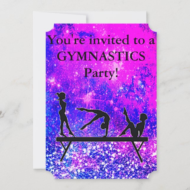 Girls Gymnastics Birthday Party Custom Invitation (Front)