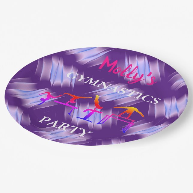 Girls Gymnastics Birthday Party Custom Set of Paper Plates (Angled)