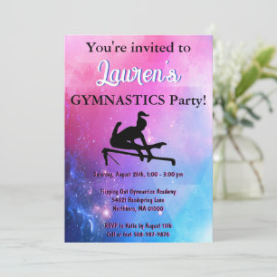 Girls Gymnastics Birthday Party Invitation