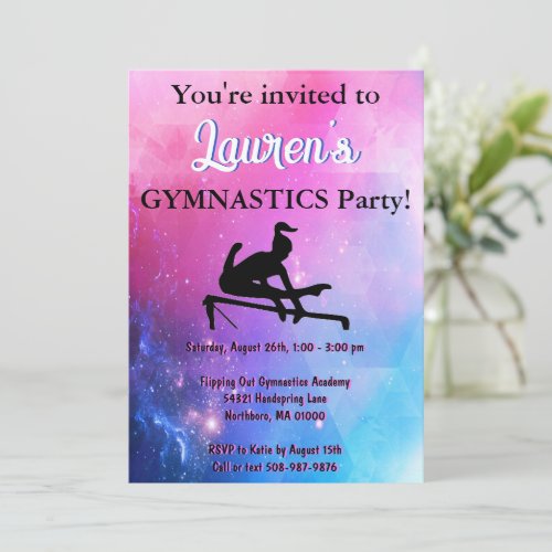 Girls Gymnastics Birthday Party Invitation